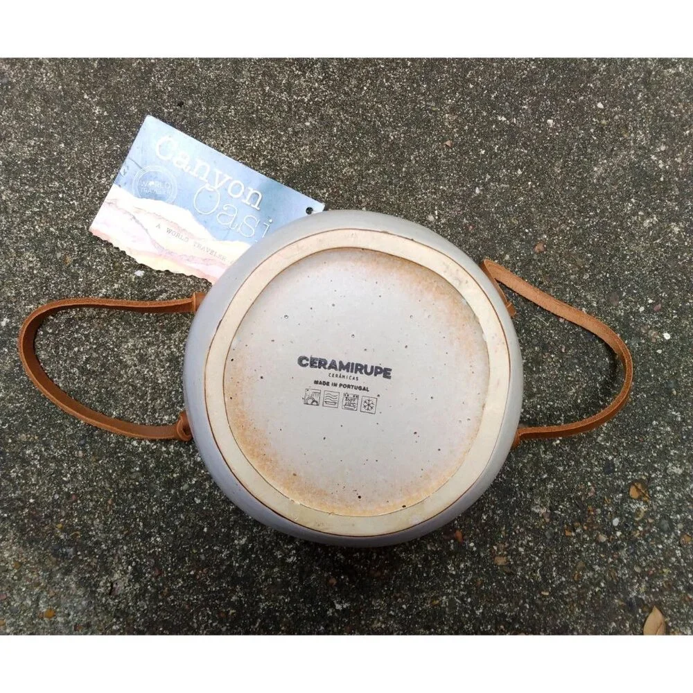 Ceramic Ice Bucket with Leather Strap Handles, Summer Party